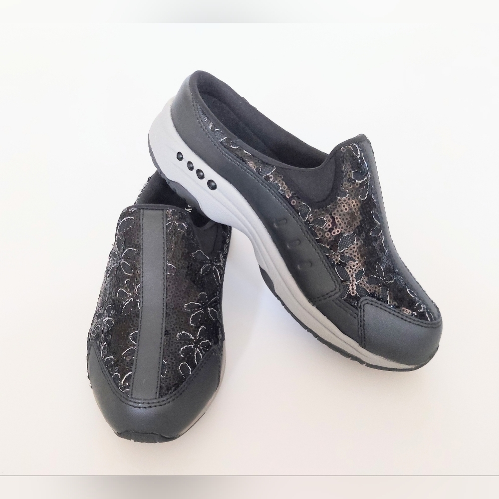 Easy Spirit Traveltime Glitter Sneaker Mule Slip On Womens Size 5M Black